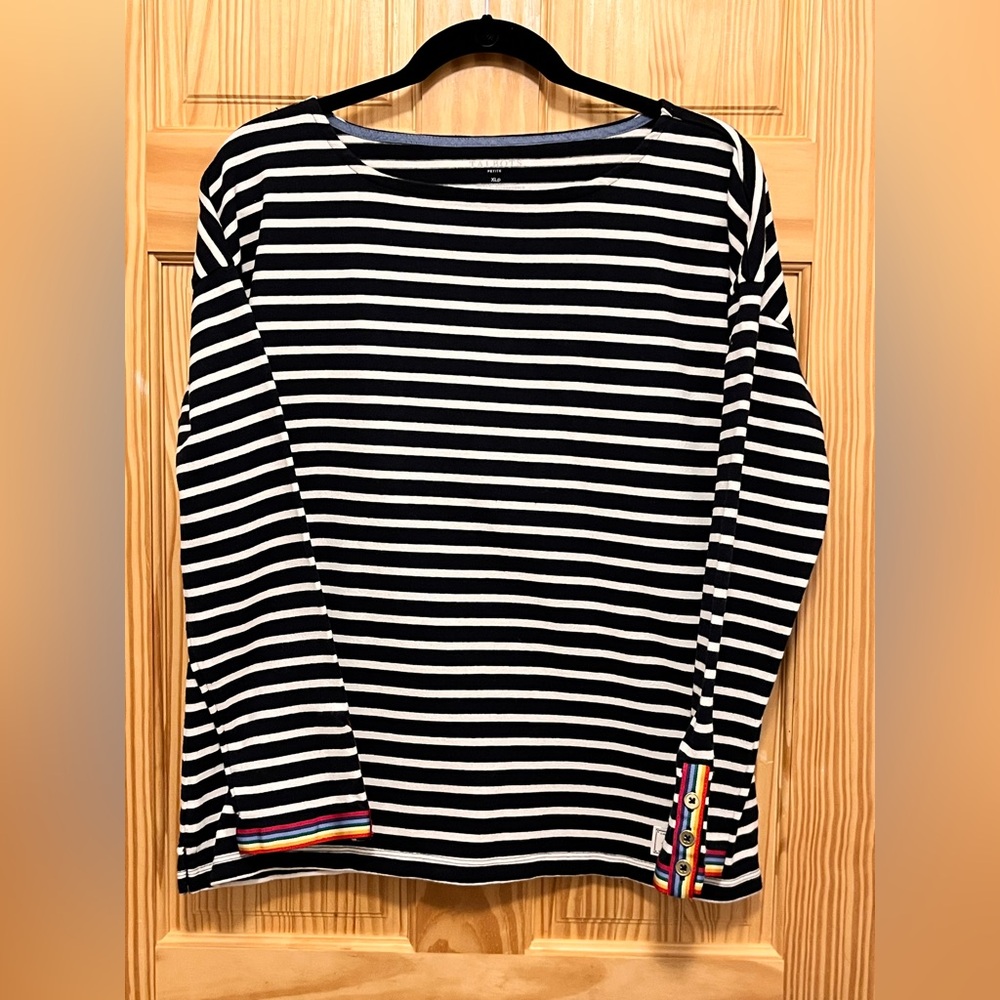 Talbots Petite, Women's Size XLp, Black & White Knit Tunic w/Rainbow Ribbon Trim